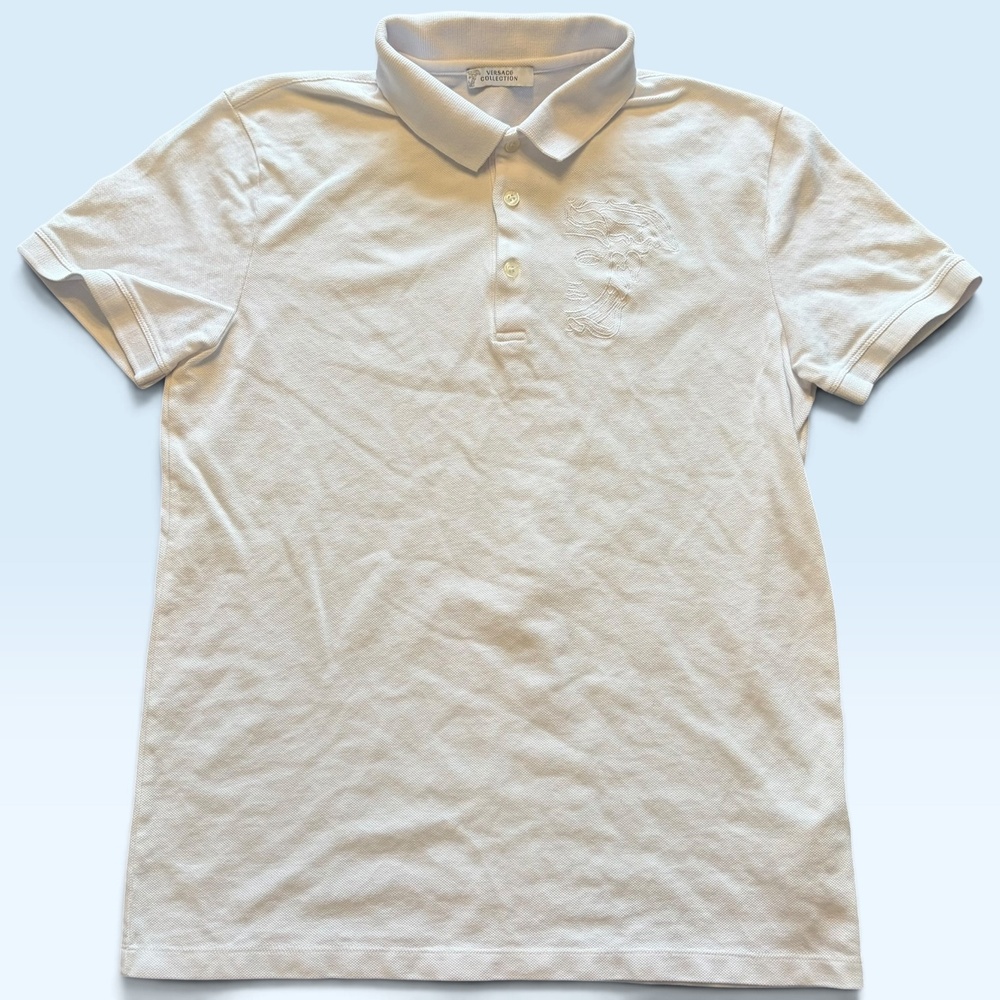 Versace Collection Polo Shirt Mens Medium White Embroidered Medusa Knit
